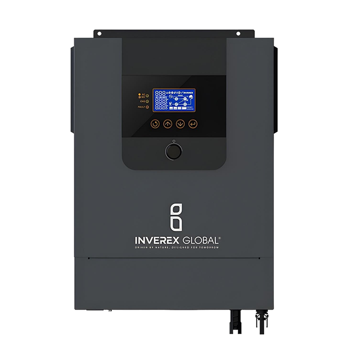 4kW-24V hybrid inverter, 60-450V MPPT, 120A solar charging and BMS port integration.
